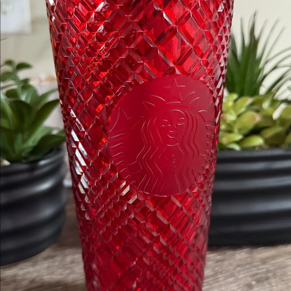 Starbucks 2021‎ Winter Holiday Bright Red Jeweled 24oz Venti Cold Cup Tumbler